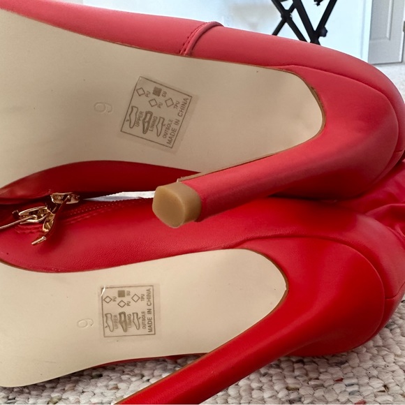 Fire engine red sexy thigh high boots w/belt attachment! Never worn! - Picture 2 of 2